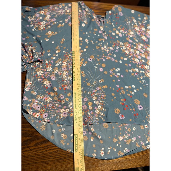 NYDJ Womens Plus Size 3X Teal Floral V-Neck 3/4 Sleeve Tunic Blouse‎ cottagecore - Picture 7 of 16